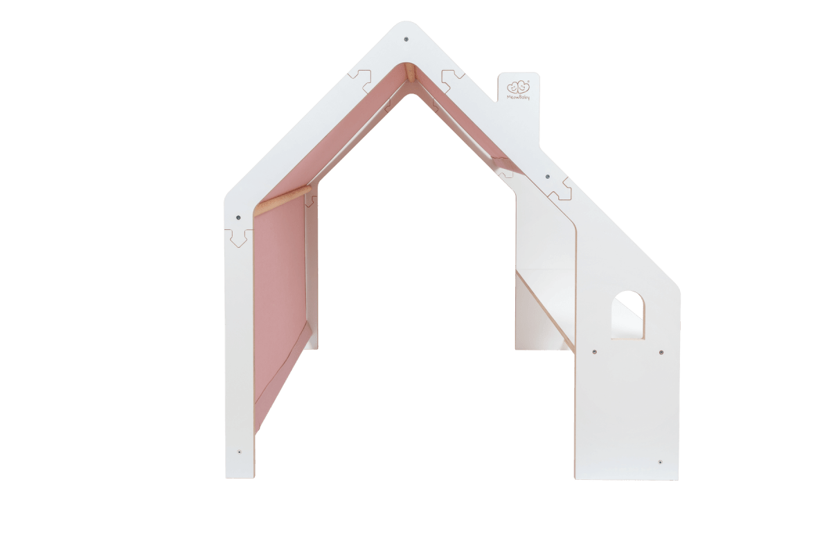 houten speelhuisje wit met roze dak voor kinderkamer, aanvullende productfoto 2
