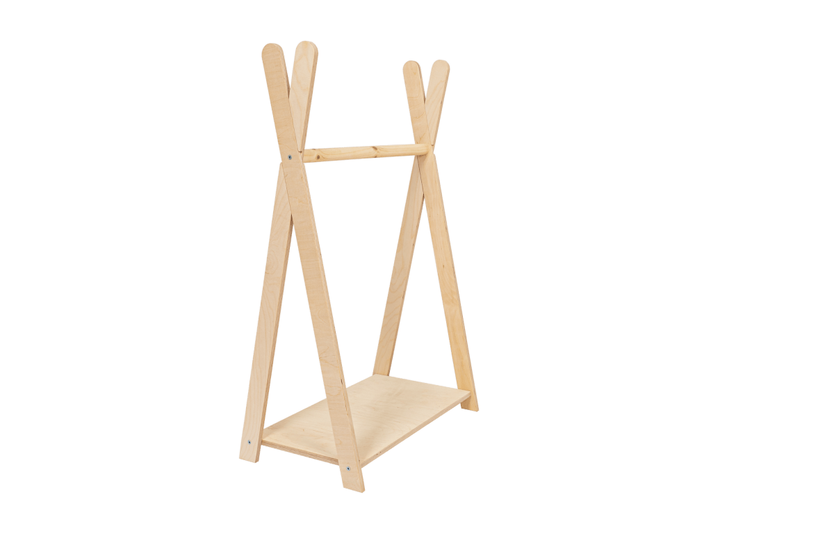 houten kinderkledingrek tipi naturel groot op kindhoogte, aanvullende productfoto 2