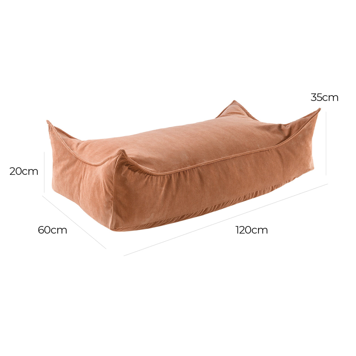 MeowBaby Slimcord ribstof rechthoekige zitzak in baksteenrood, aanvullende productfoto 2