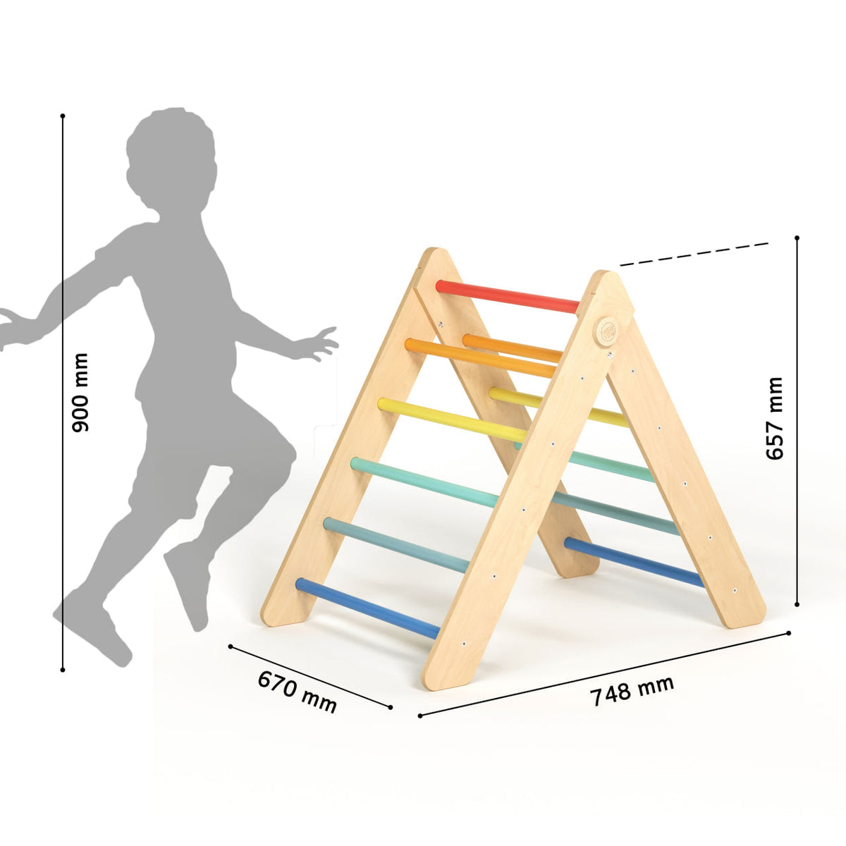 BusyKids Pikler set – driehoek, plank &amp; balanswip – regenboog – productbeeld 9
