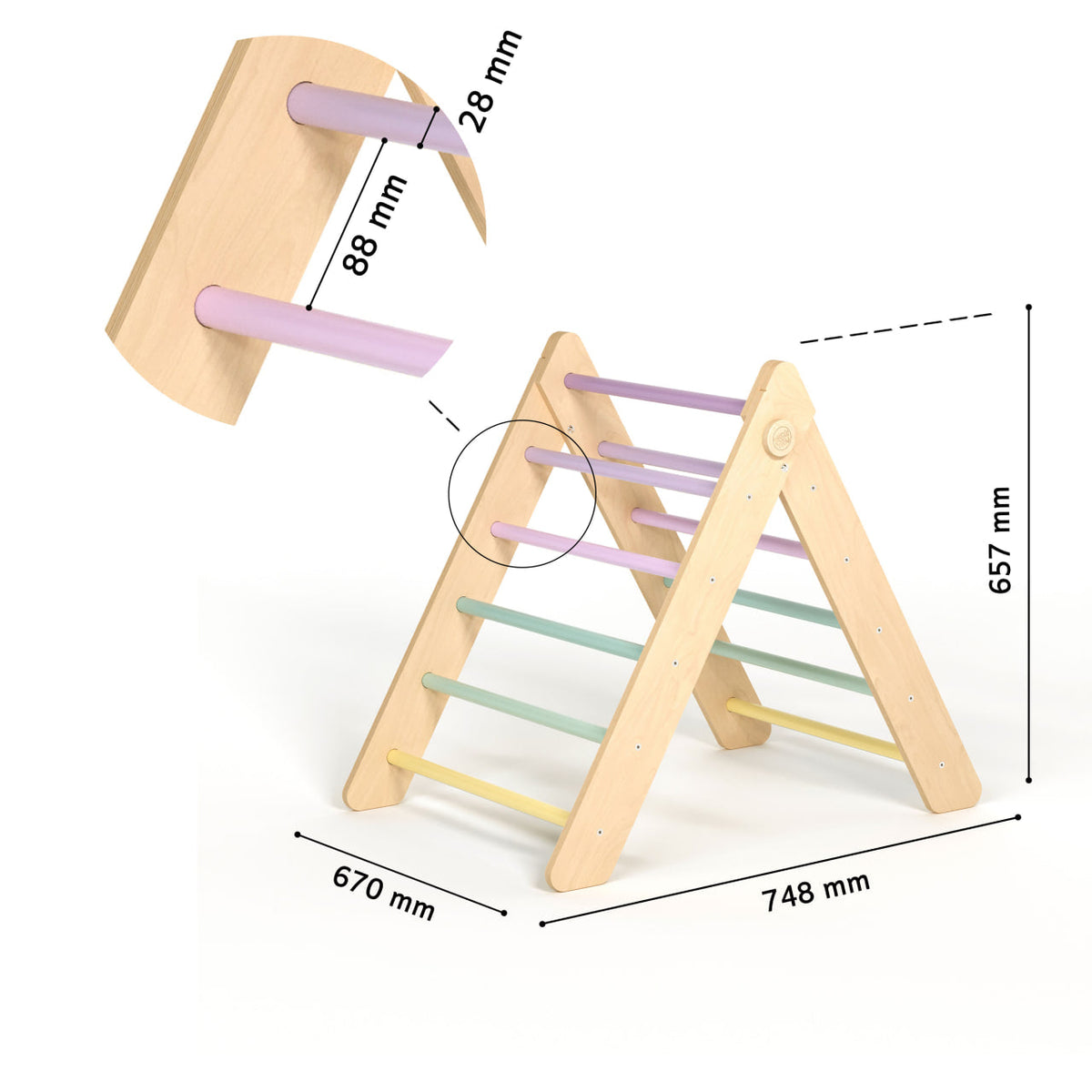 BusyKids Pikler groot set – driehoek, 2 planken &amp; balanswip – regenboog – productbeeld 30