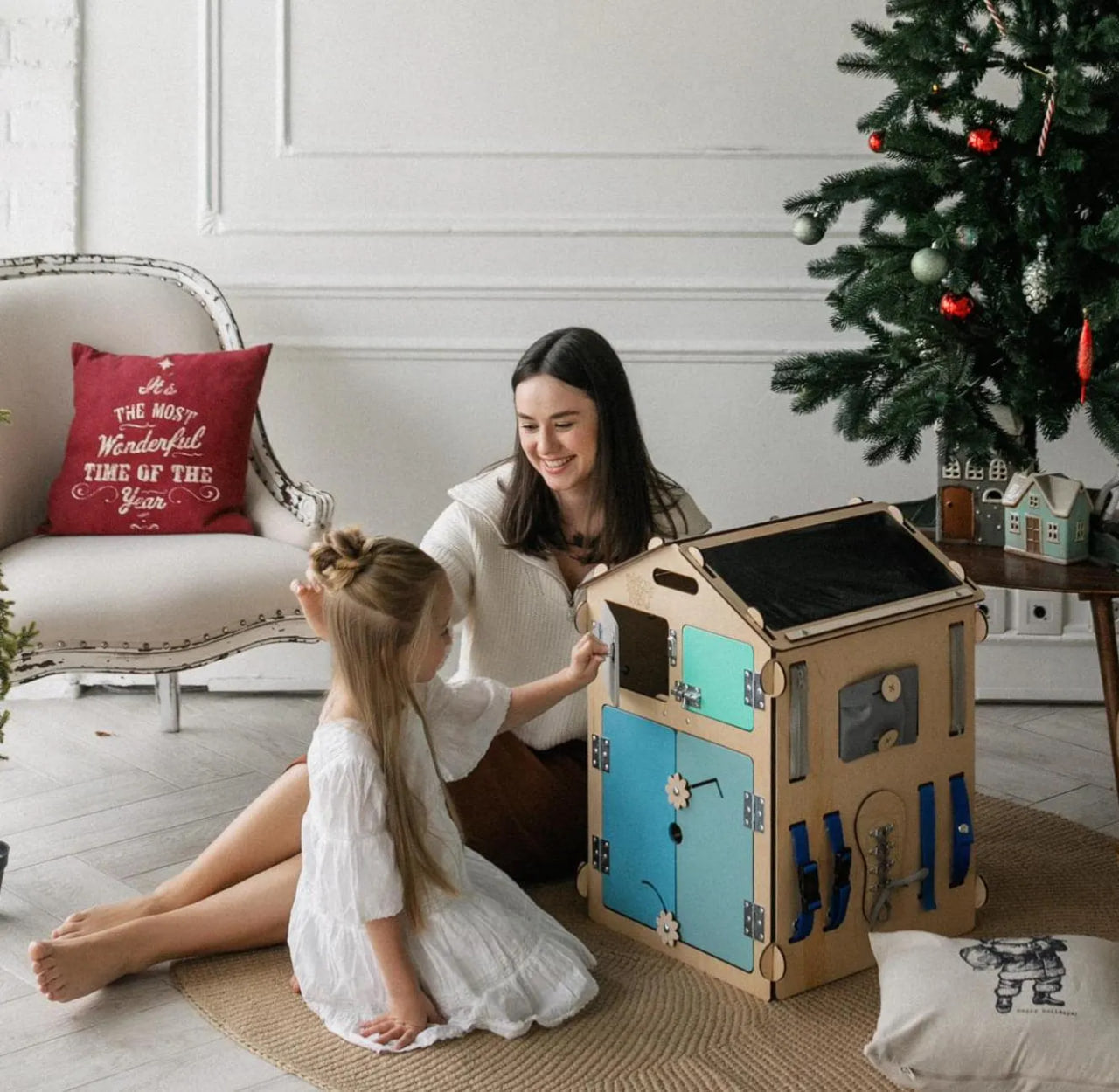 Set - BusyBoard House natural/mint and creative Cube