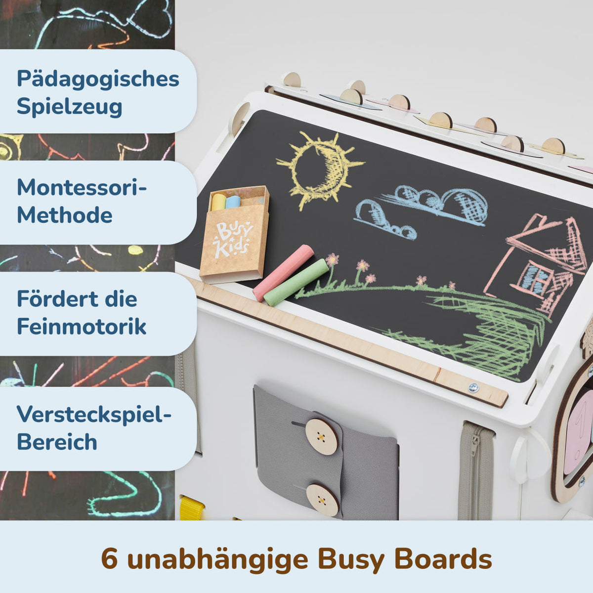 Set - BusyBoard Cottage white/pastel and creative cube