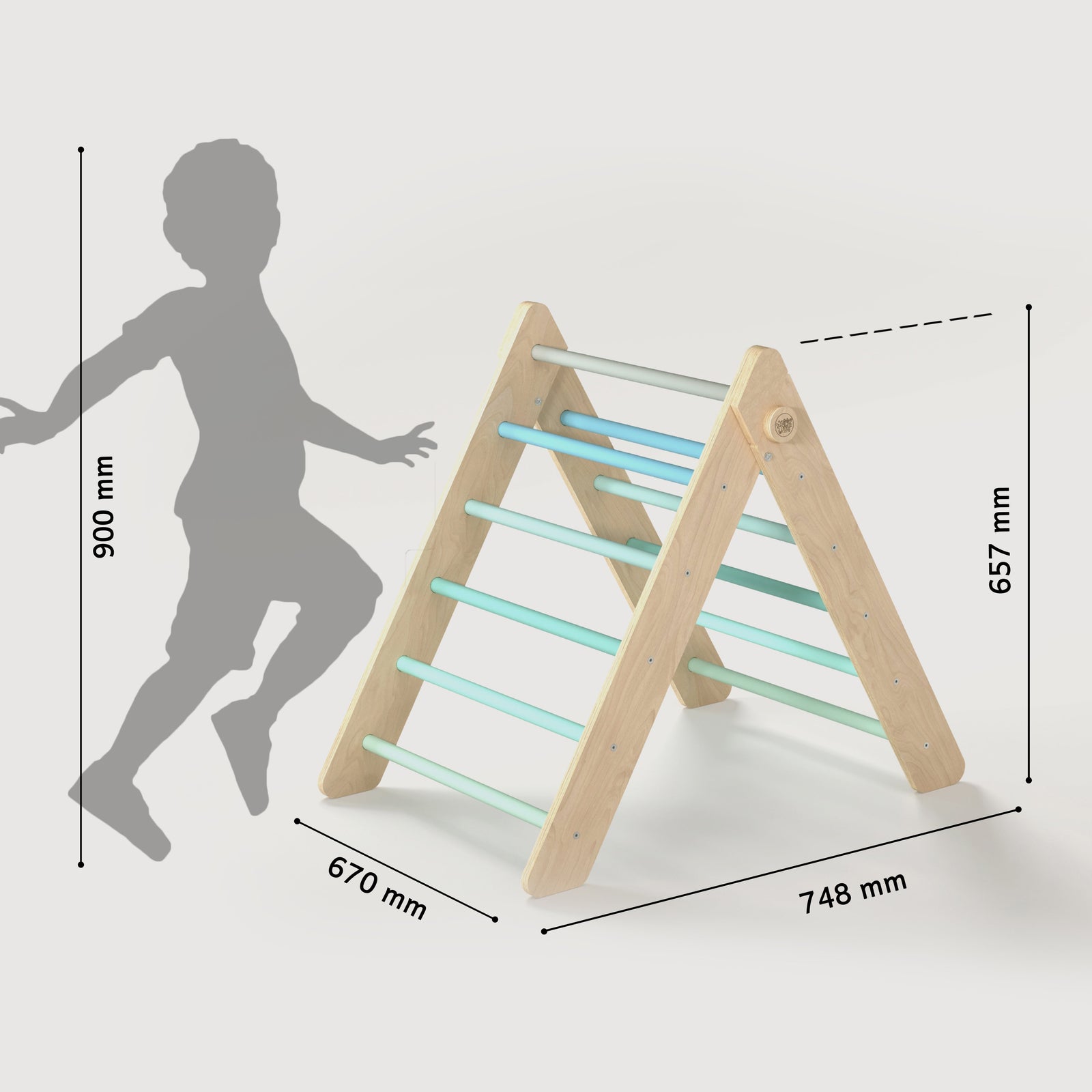BusyKids Pikler groot set – driehoek, 2 planken & balanswip – regenboog – productbeeld 21