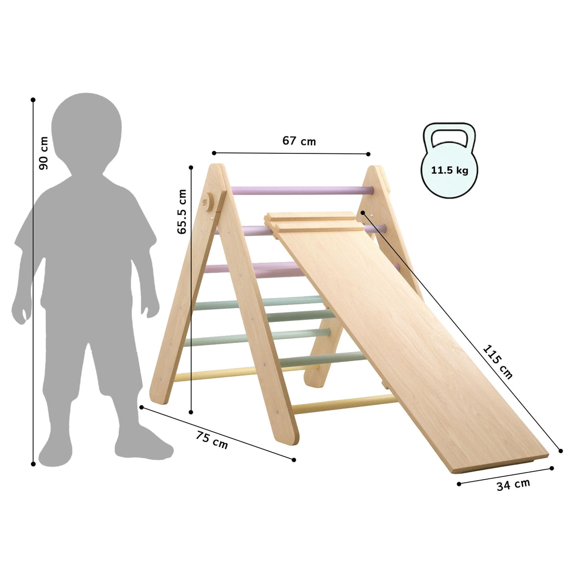 BusyKids Pikler klimdriehoek met plank – regenboog – productbeeld 23