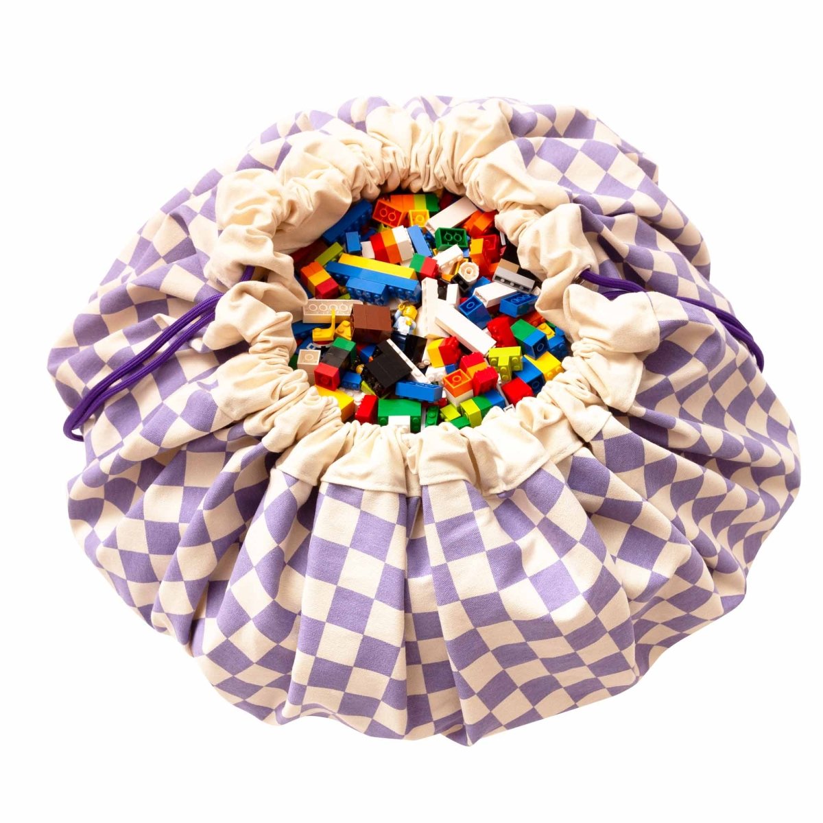 Play&Go Vichy Purple speelkleed uitgevouwen met speelgoed erop