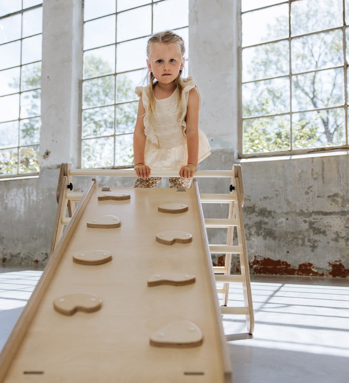 Pikler premium climbing triangle with slide/climbing slope - natural
