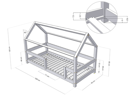 Bed house Tery - wooden children's bed - 90x200 cm