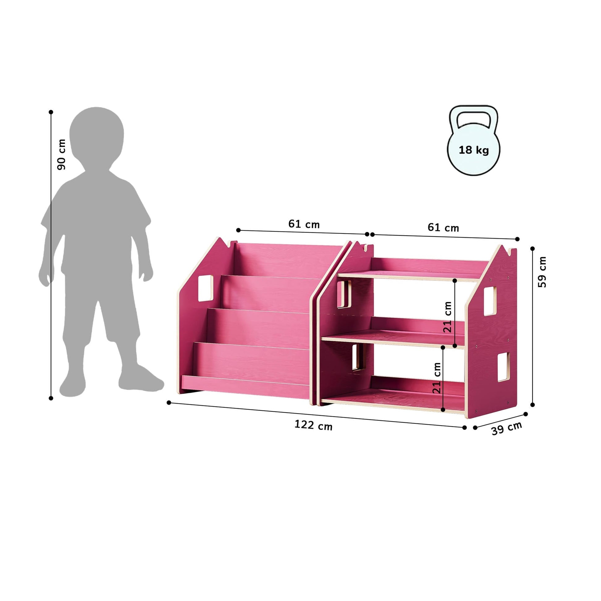 BusyKids boekenkast en speelgoedrek – paarsrood