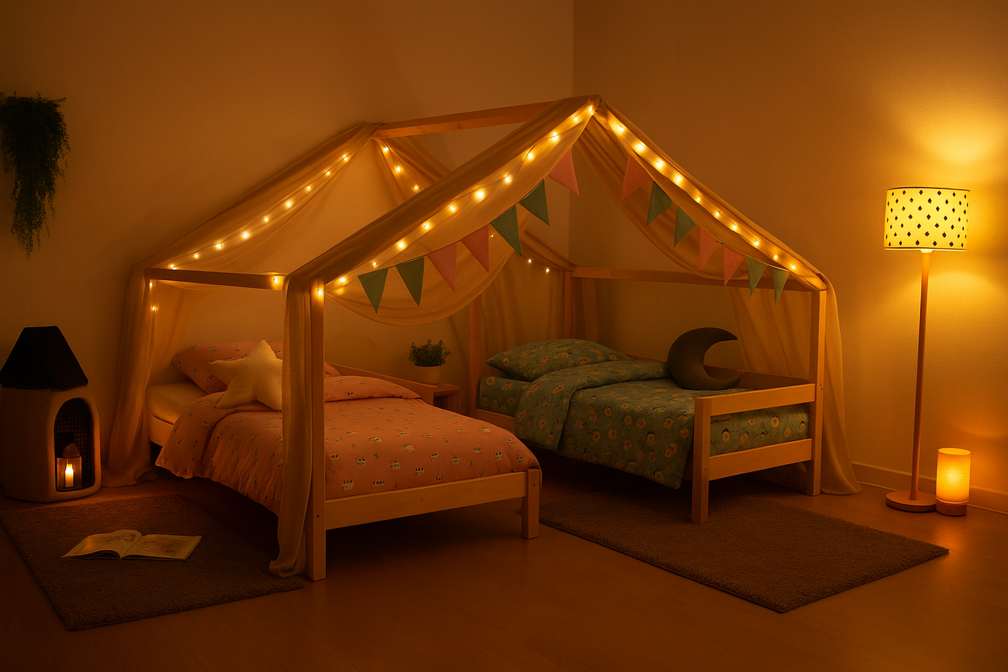 House bed Villy - wooden children's bed for 2 - duo bed house