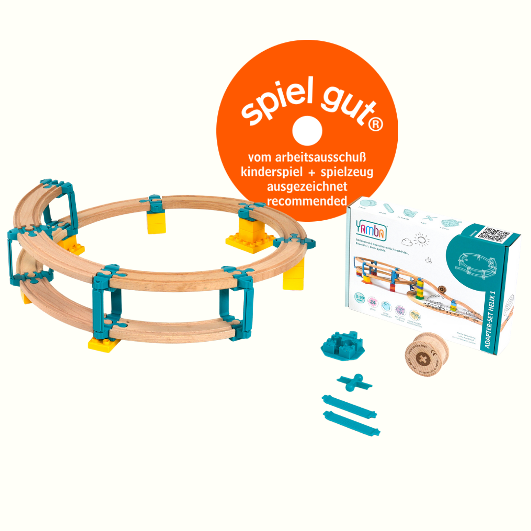 Yamba Helix 1 – 24-delige adapterset met houten treinbaan in twee niveaus