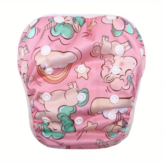 Pink unicorn swim diaper - reusable and adjustable